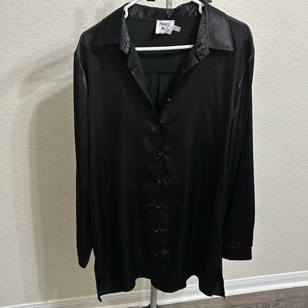 Never worn Princess Polly satin black button up dress